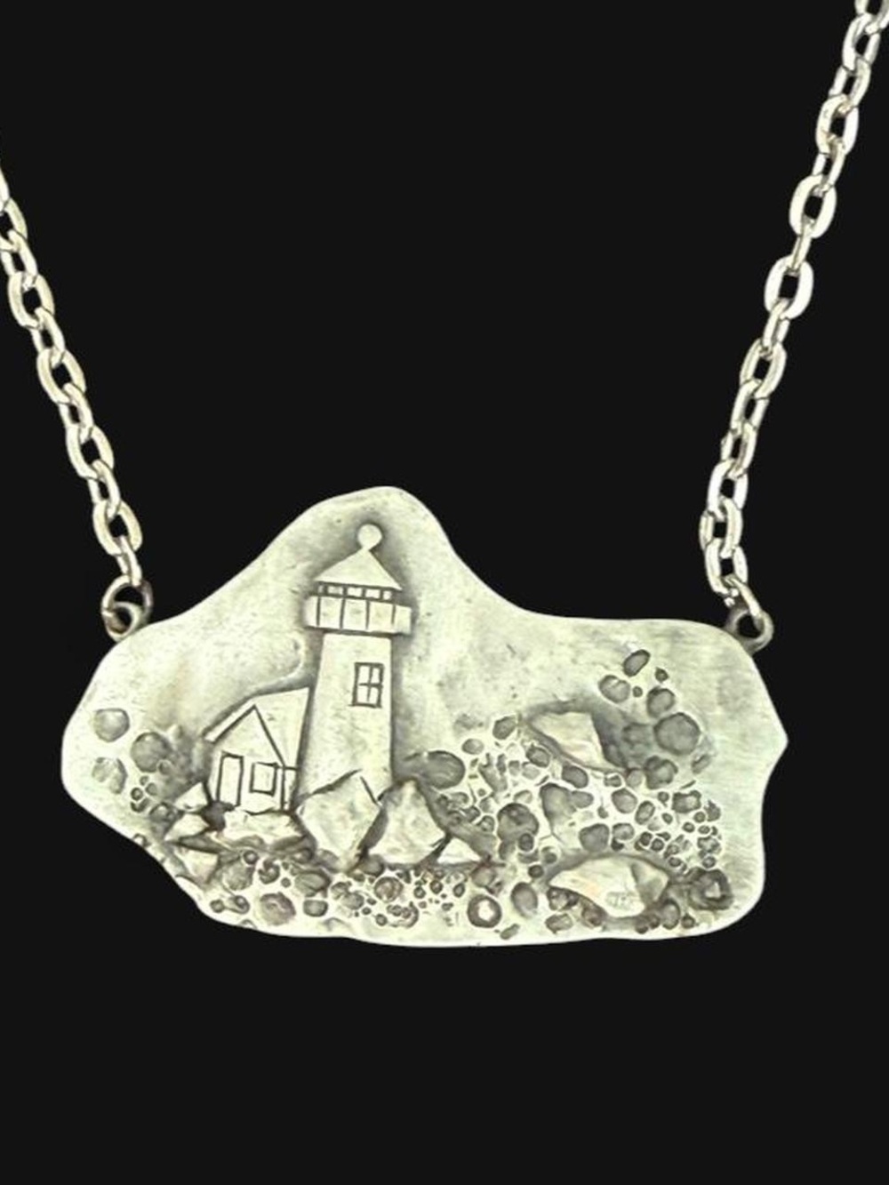 JJ Jonette Stamped Pewter Lighthouse Nautical Pendant